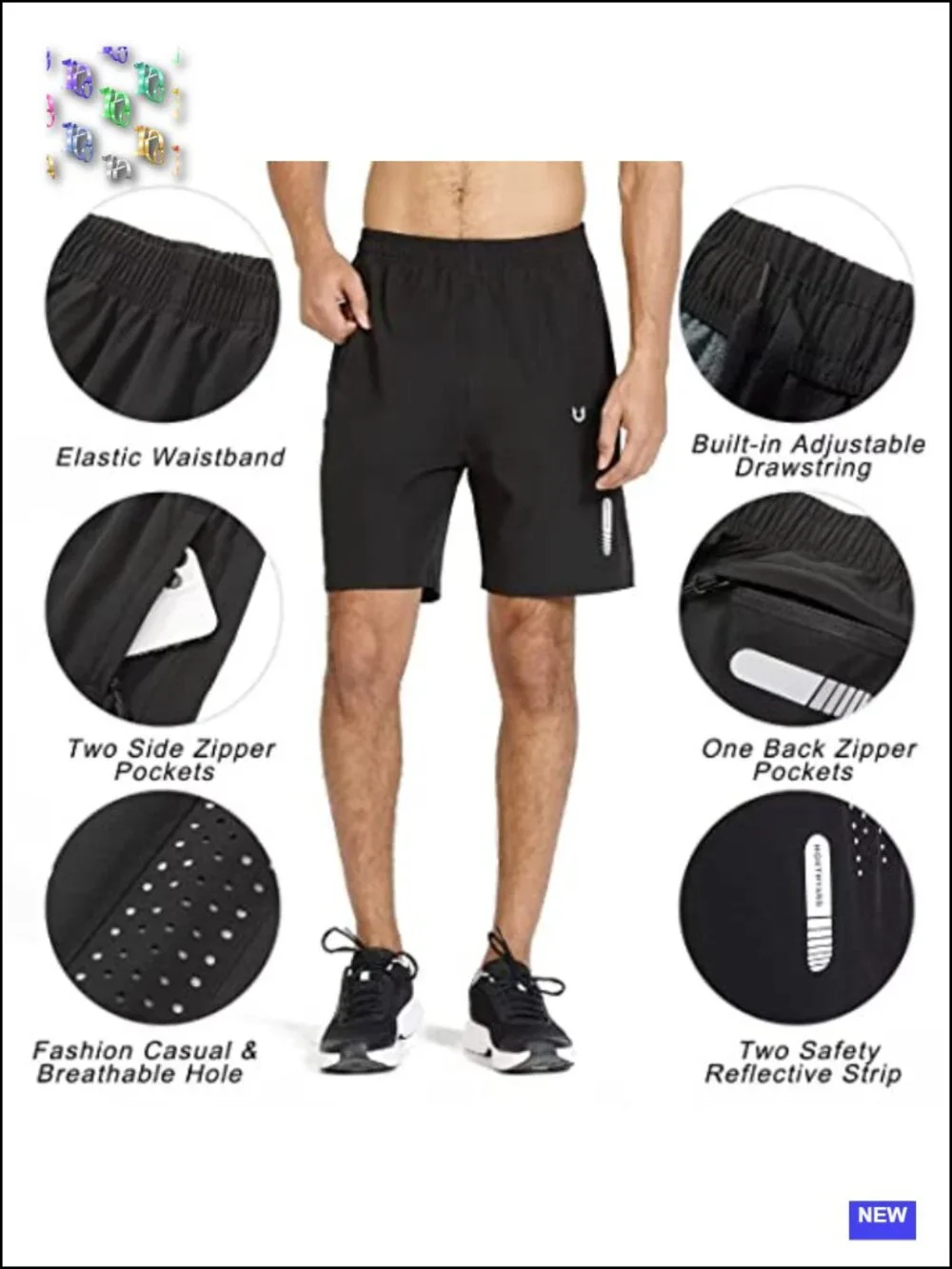 Men's Athletic Running Shorts with Zipper Pockets Quick-Dry